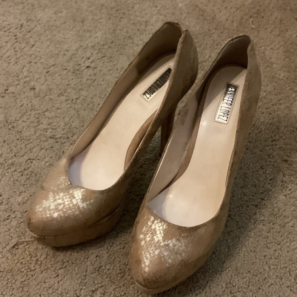 Nine West Champagne Glitter Platform Pumps